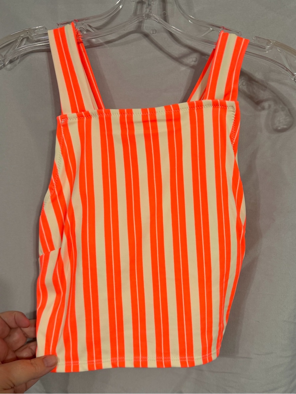 Old Navy Neon Orange and Cream Stripe Tank Swim Top